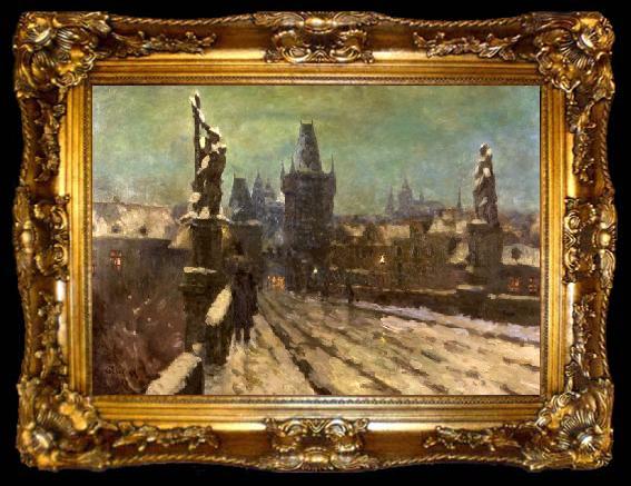 framed  Stanislav Feikl Painting Winter on the Charles bridge, ta009-2